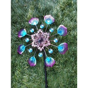Wind Chime Spinner Blue Purple Pinwheel Rotating Metal Home Garden Yard Art